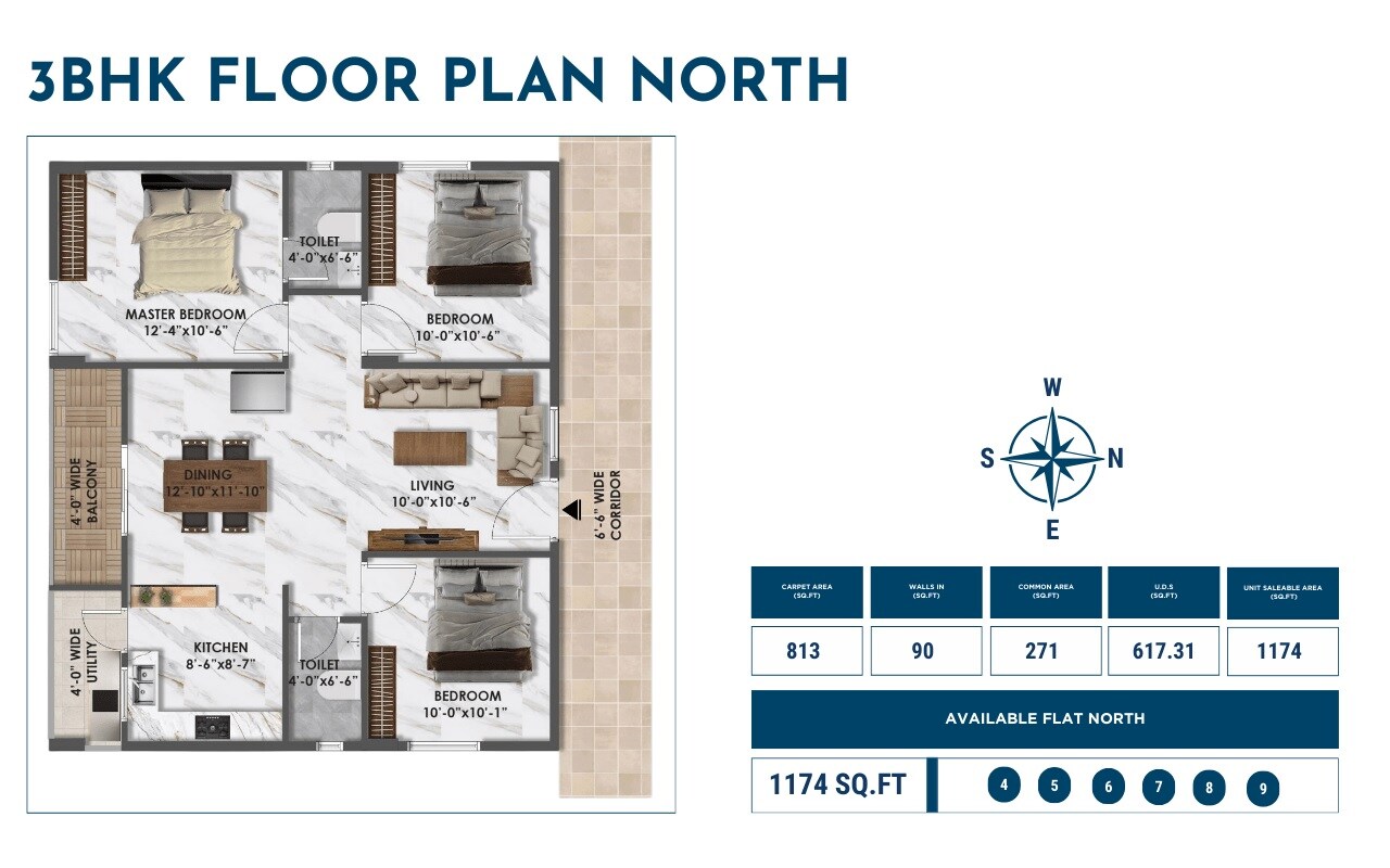 Floor plan of 2 BHK 1174 Sq. Ft. Apartment in SV Skyline Haven, Bangalore