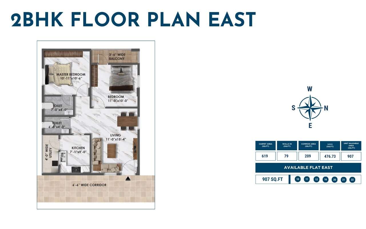 Floor plan of 2 BHK 907 Sq. Ft. Apartment in SV Skyline Haven, Bangalore