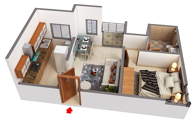 Floor plan of 1 BHK 621 Sq. Ft. Apartment in Svamitva Emerald Square, Bangalore