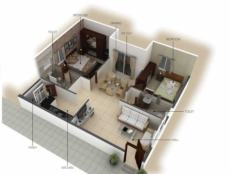 Floor plan of 2 BHK 1009 Sq. Ft. Apartment in SVS Signature, Bangalore