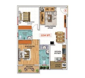 2 BHK 1154 Sq. Ft. Apartment in Swathi Magnolia