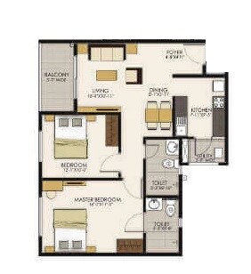 Floor plan of 2 BHK 1163 Sq. Ft. Apartment in Tata New Haven Bangalore, Bangalore