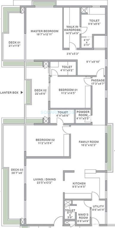 Floor plan of 3 BHK 3580 Sq. Ft. Apartment in Tata The Cascades, Bangalore