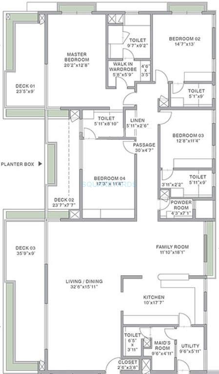 Floor plan of 4 BHK 4425 Sq. Ft. Apartment in Tata The Cascades, Bangalore