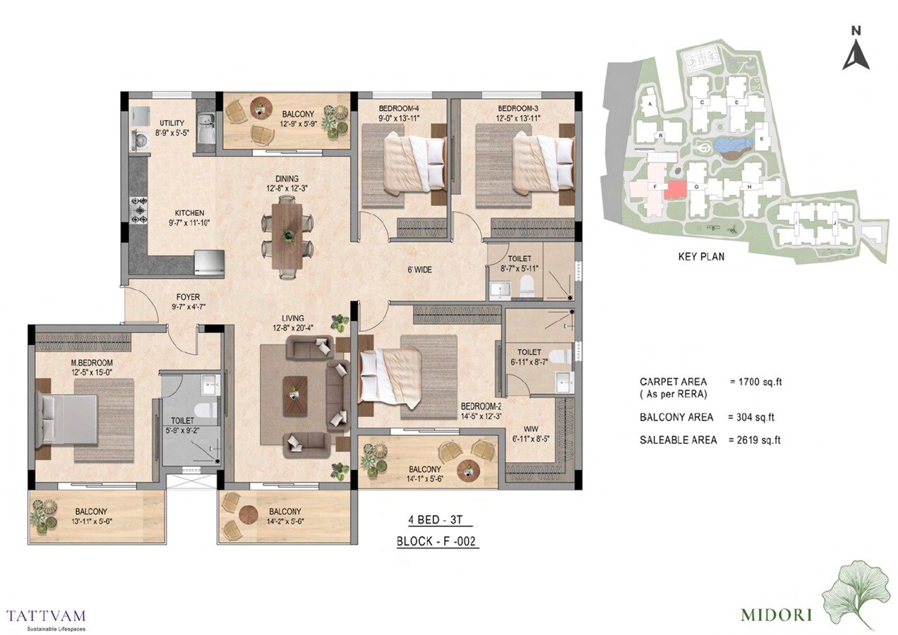 Floor plan of 4 BHK 2619 Sq. Ft. Apartment in Tattvam Midori, Bangalore
