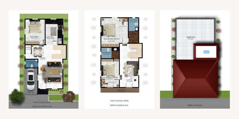 Floor plan of 3 BHK 2100 Sq. Ft. Villa in TBC Grand La Casa, Bangalore