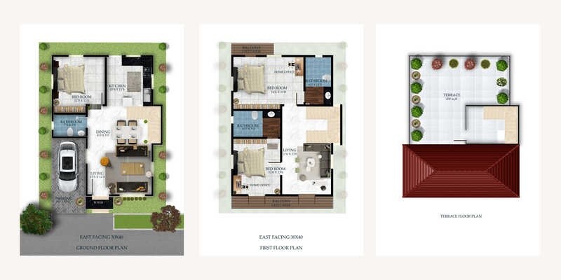 Floor plan of 3 BHK 2600 Sq. Ft. Villa in TBC Grand La Casa, Bangalore
