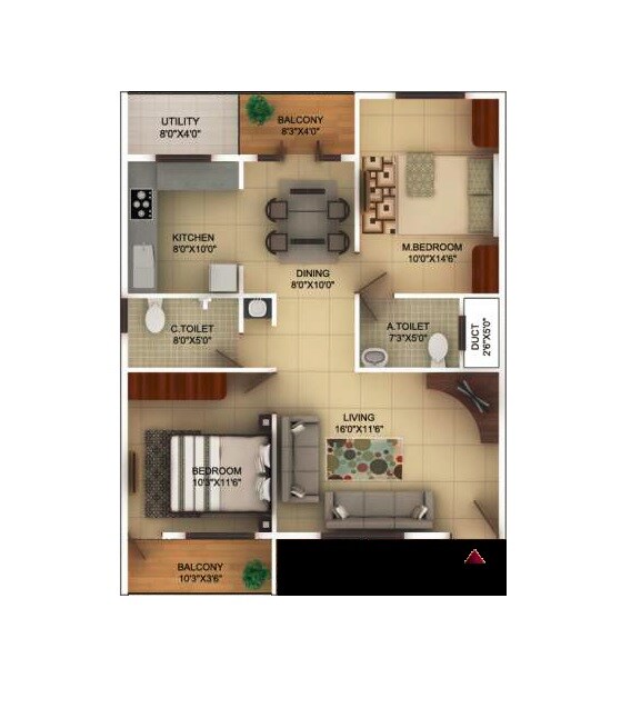Floor plan of 2 BHK 1115 Sq. Ft. Apartment in TG Epitome, Bangalore