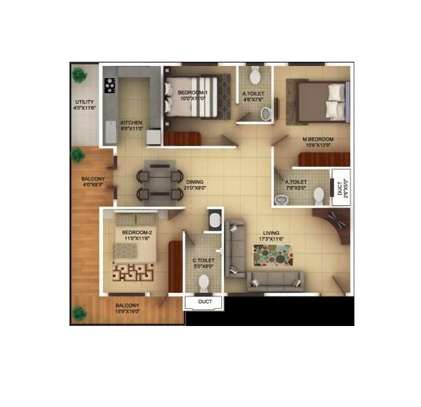 Floor plan of 3 BHK 1580 Sq. Ft. Apartment in TG Epitome, Bangalore