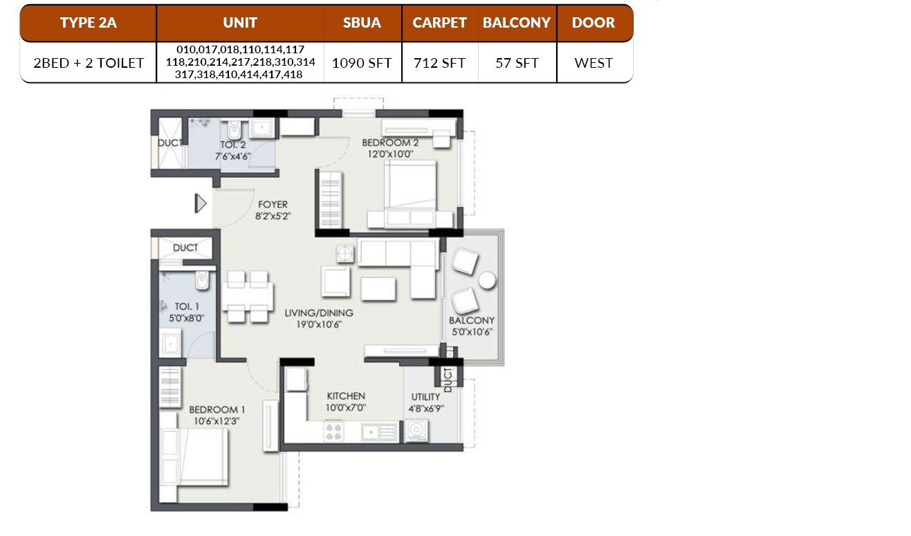 2 BHK 1090 Sq. Ft. Apartment