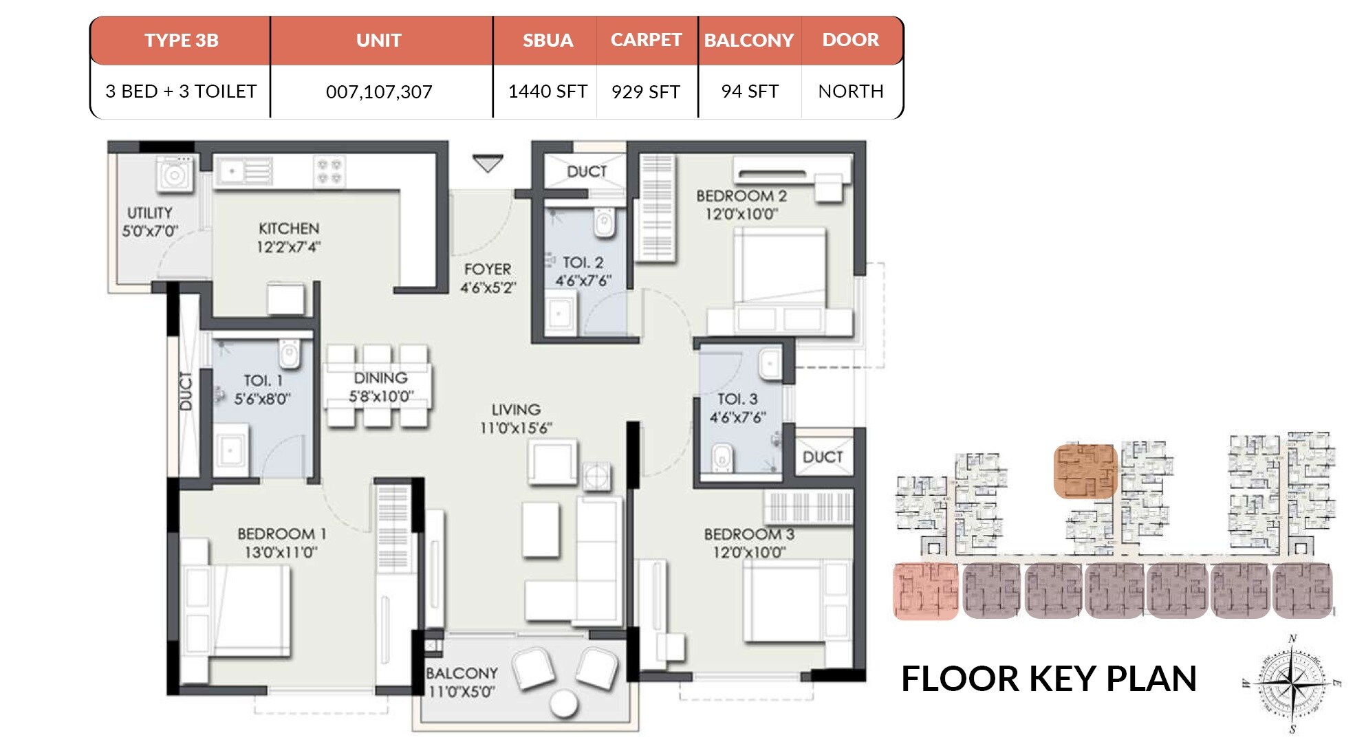 3 BHK 1440 Sq. Ft. Apartment