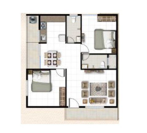 Floor plan of 2 BHK 1110 Sq. Ft. Apartment in Thapovan Silver Oak Pearl, Bangalore