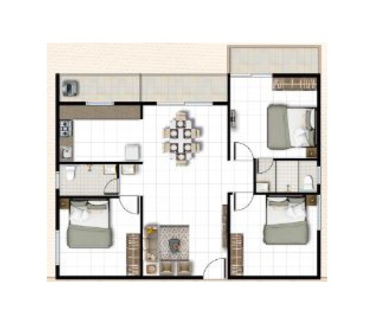 Floor plan of 3 BHK 1490 Sq. Ft. Apartment in Thapovan Silver Oak Pearl, Bangalore