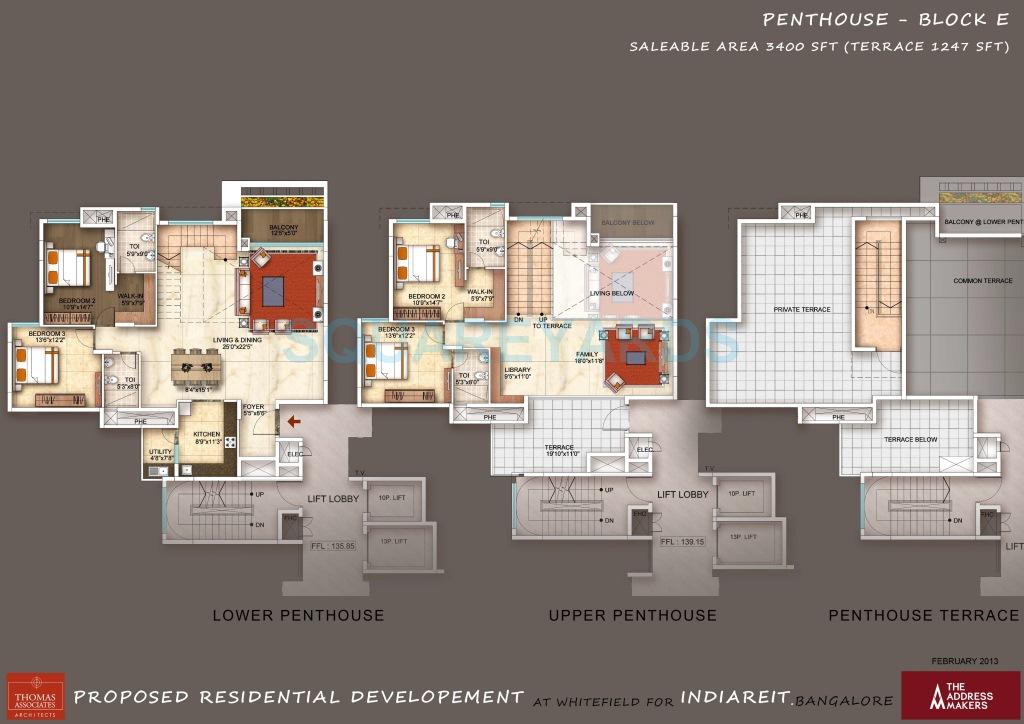 Floor plan of 4 BHK 3400 Sq. Ft. Apartment in The Address Maker The Five Summits, Bangalore