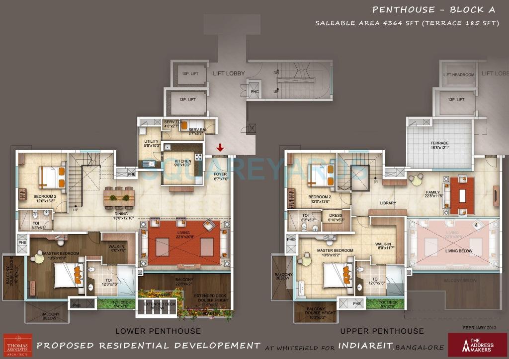 Floor plan of 4 BHK 4364 Sq. Ft. Apartment in The Address Maker The Five Summits, Bangalore