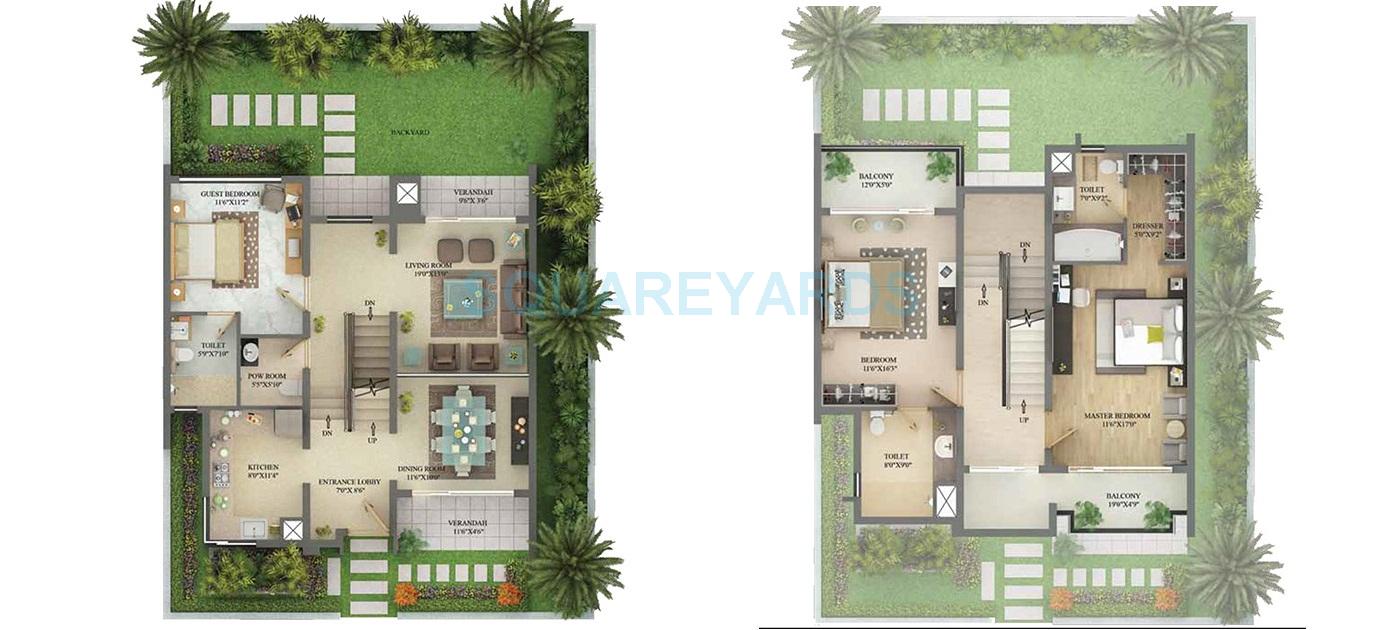 Floor plan of 3 BHK 2900 Sq. Ft. Villa in The Address Maker The Gran Carmen Address, Bangalore