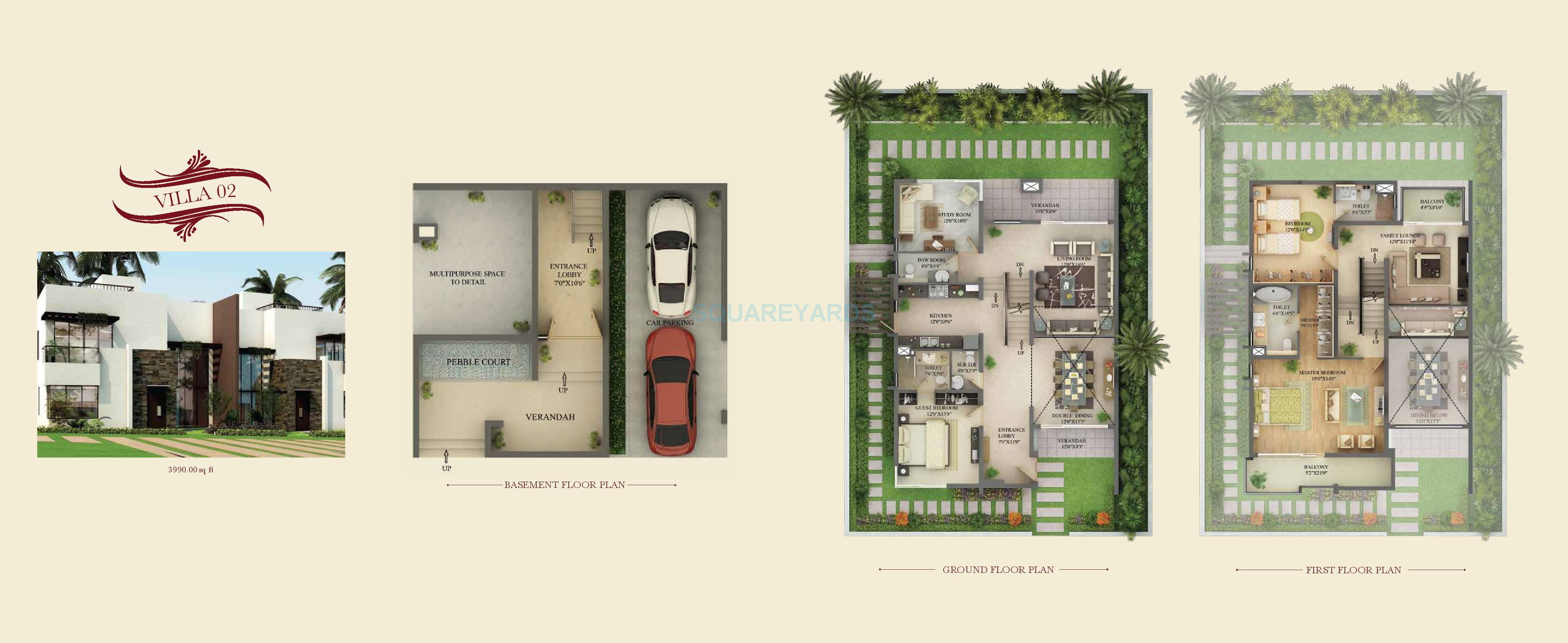 Floor plan of 3 BHK 3990 Sq. Ft. Villa in The Address Maker The Gran Carmen Address, Bangalore