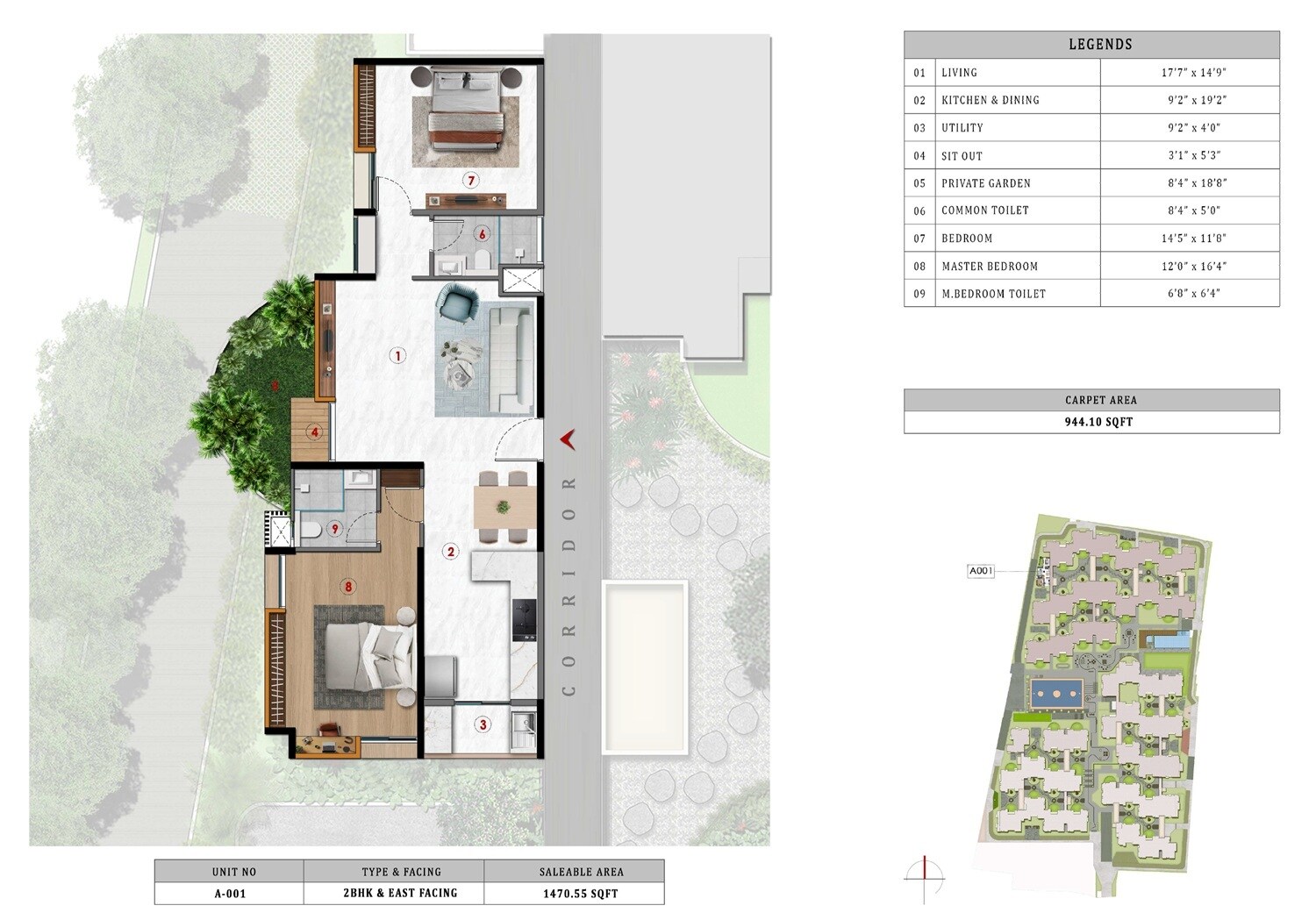 Floor plan of 2 BHK 1470 Sq. Ft. Apartment in The Formist Mandala, Bangalore