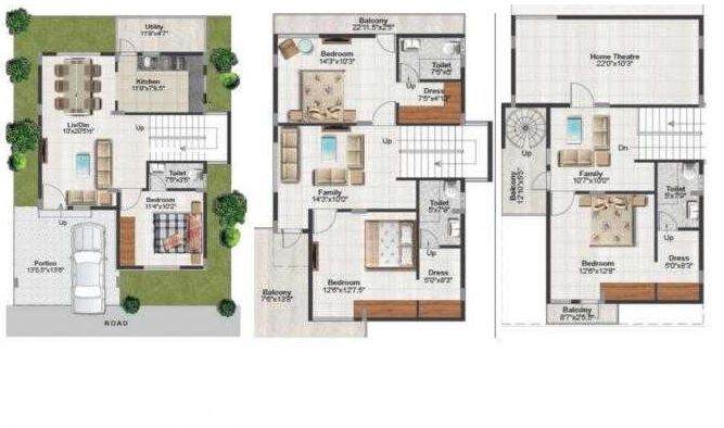 Floor plan of 3 BHK 2632 Sq. Ft. Villa in The Manya Magna Ville, Bangalore