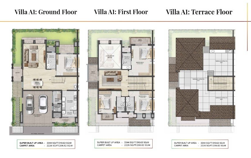 Floor plan of 4 BHK 3344 Sq. Ft. Villa in The Prestige City, Bangalore