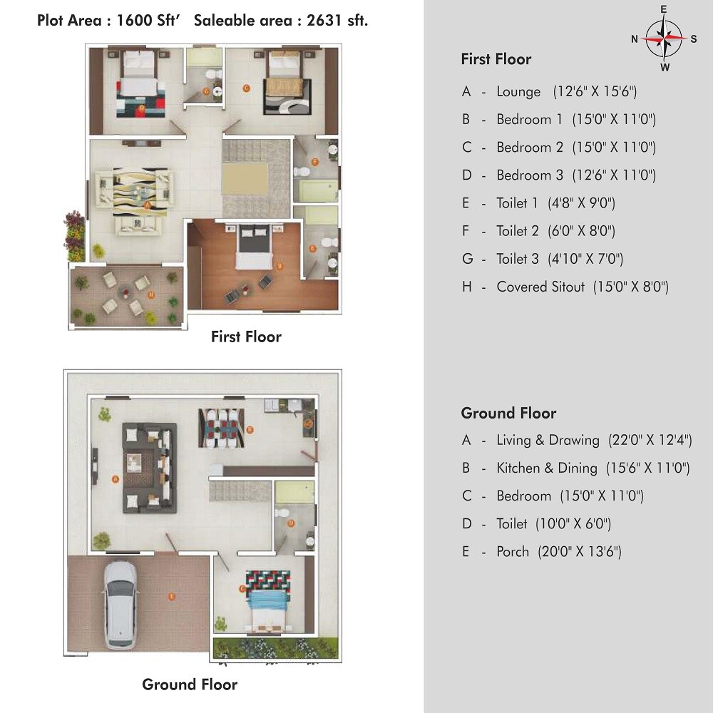 Floor plan of 4 BHK 2631 Sq. Ft. Villa in The Regent Villas, Bangalore