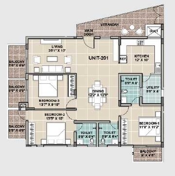  3 BHK Apartment at The Tennis Village Greens, Sahakara Nagar – for Rent