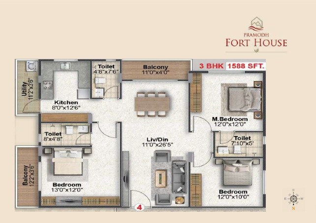 3 BHK 1588 Sq. Ft. Apartment