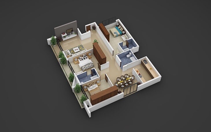 Floor plan of 3 BHK 2250 Sq. Ft. Apartment in Tirumala Maharlika, Bangalore