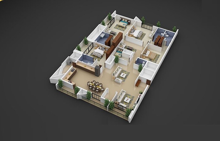 Floor plan of 4 BHK 2300 Sq. Ft. Apartment in Tirumala Maharlika, Bangalore
