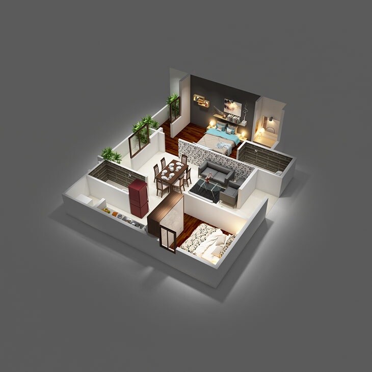 Floor plan of 2 BHK 1470 Sq. Ft. Apartment in Tirumala RK Paramount, Bangalore