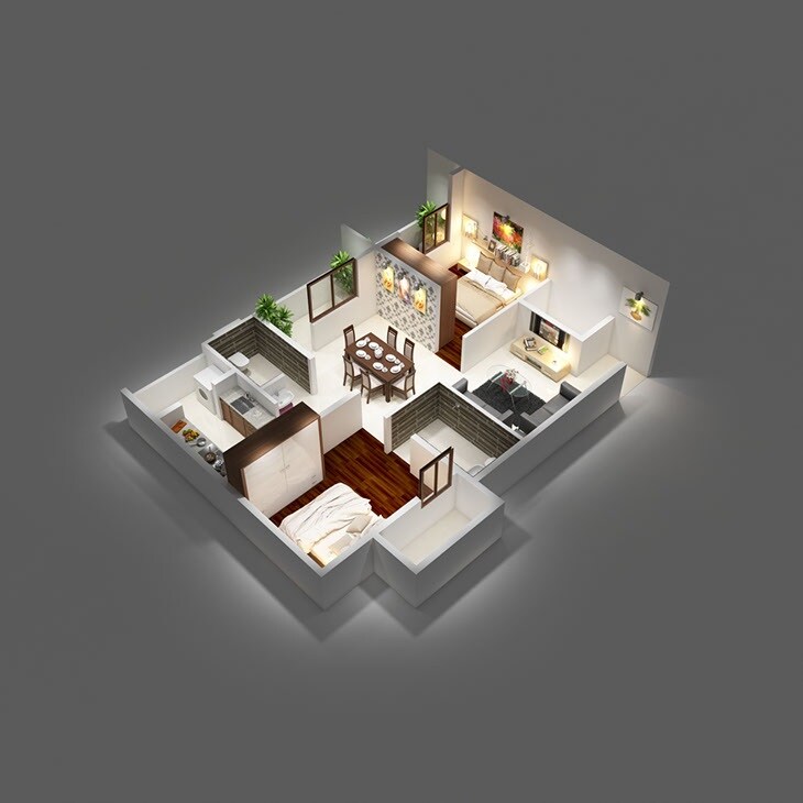 Floor plan of 2 BHK 960 Sq. Ft. Apartment in Tirumala RK Paramount, Bangalore