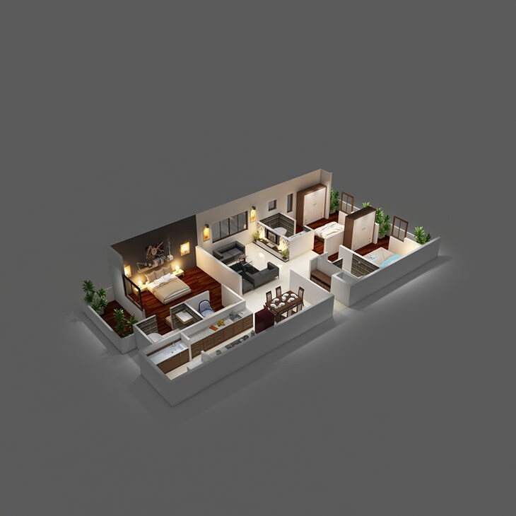 Floor plan of 3 BHK 1945 Sq. Ft. Apartment in Tirumala RK Paramount, Bangalore
