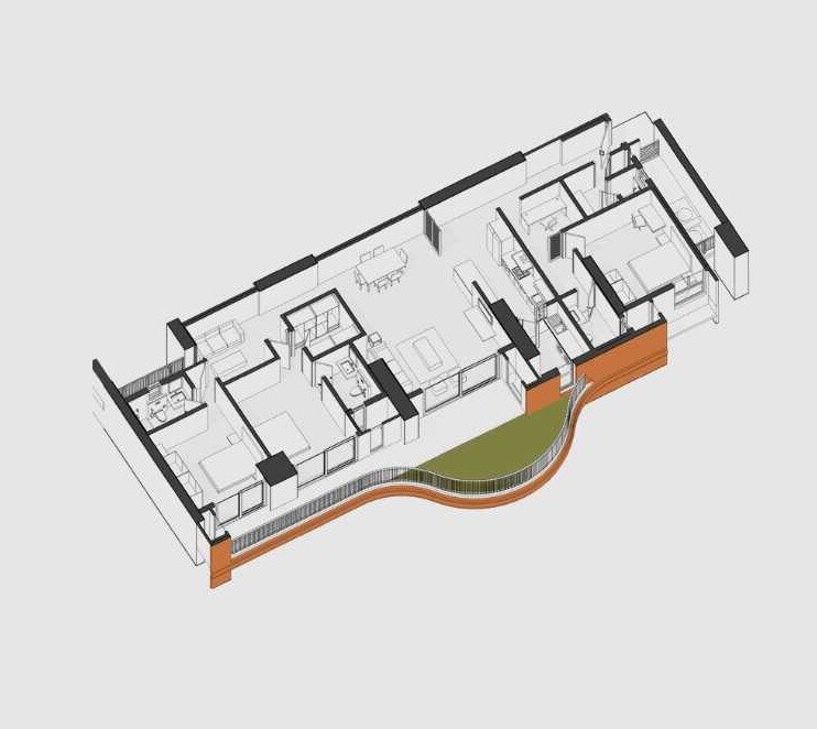 Floor plan of 3 BHK 2490 Sq. Ft. Apartment in Total Environment Down By The Water, Bangalore