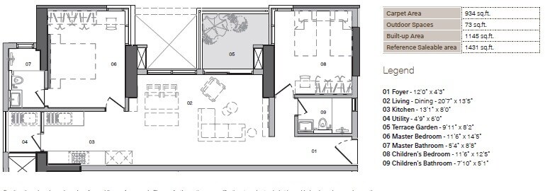 Floor plan of 2 BHK 1431 Sq. Ft. Apartment in Total Environment In That Quiet Earth, Bangalore