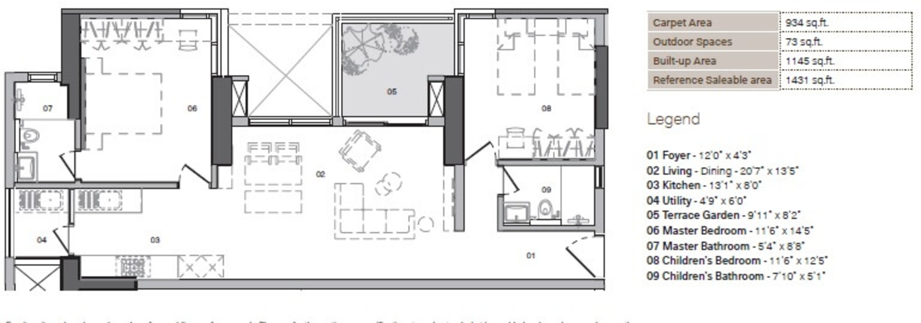 total environment in that quiet earth apartment 2bhk 934sqft 1