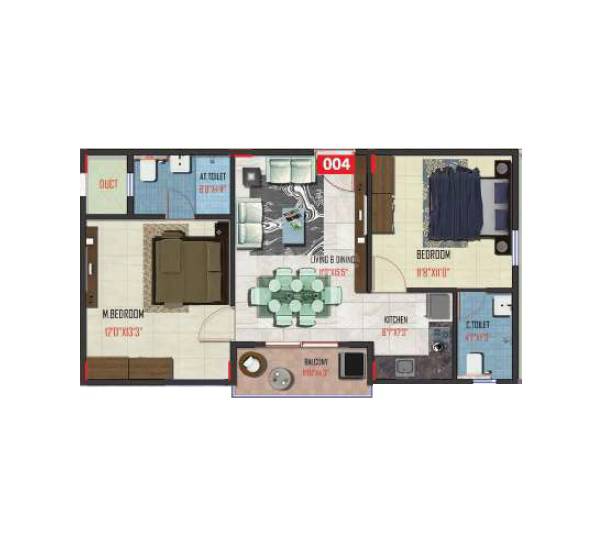Floor plan of 2 BHK 894 Sq. Ft. Apartment in Transformers Aspire, Bangalore