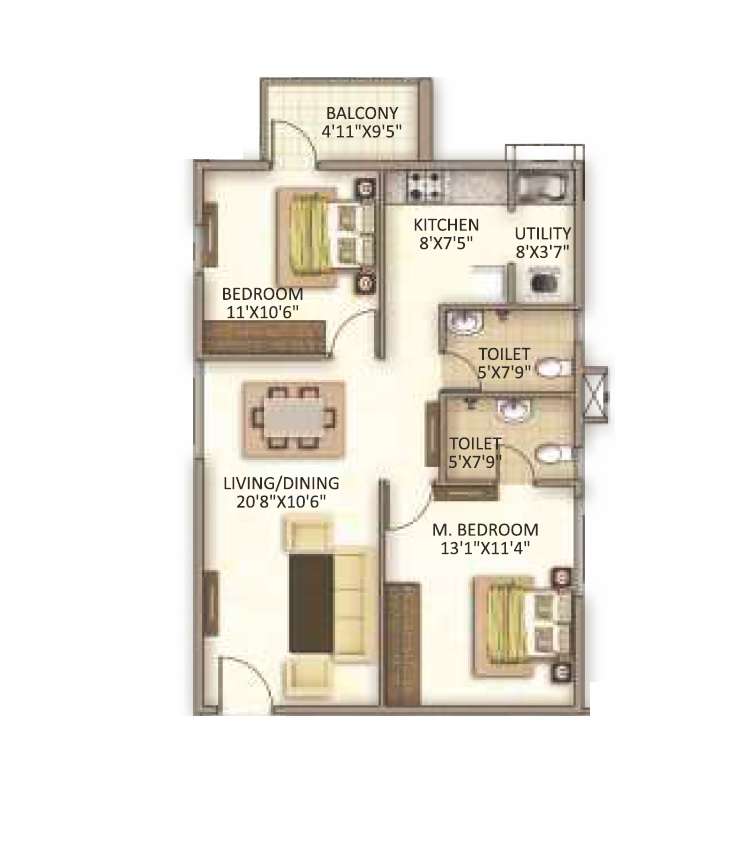 2 BHK 1221 Sq. Ft. Apartment in Trendsquare Ortus Apartment