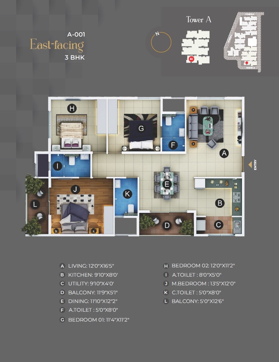 Floor plan of 3 BHK 1580 Sq. Ft. Apartment in Trendsquares Akino, Bangalore