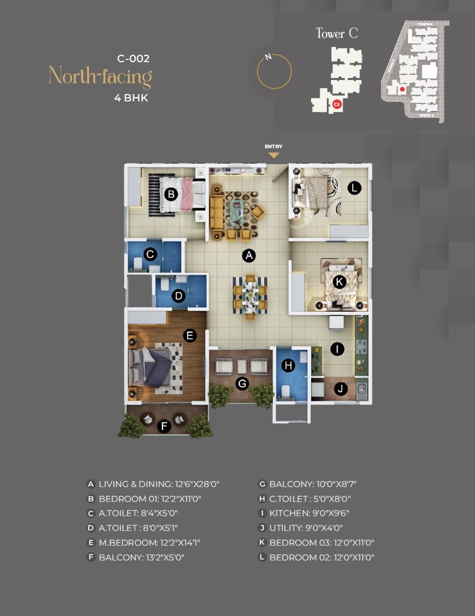 Floor plan of 4 BHK 2010 Sq. Ft. Apartment in Trendsquares Akino, Bangalore