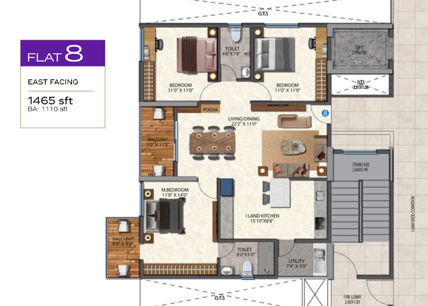 Floor plan of 3 BHK 1465 Sq. Ft. Apartment in Trendsquares Synergy, Bangalore