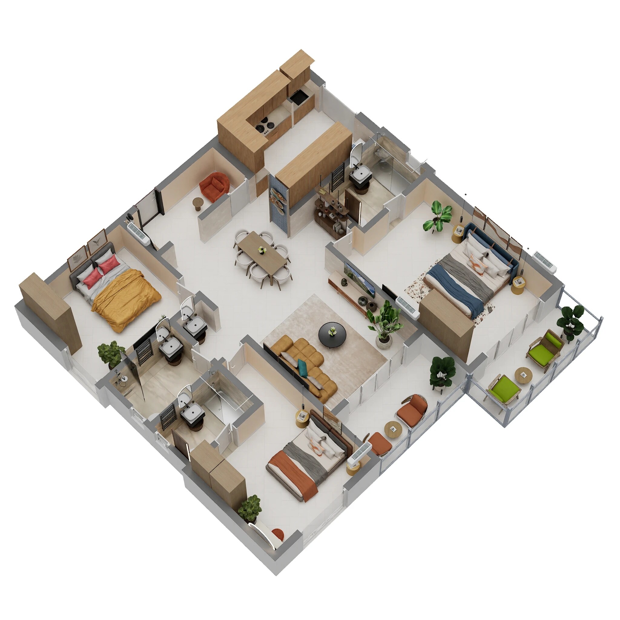 Floor plan of 3 BHK 1920 Sq. Ft. Apartment in Trendsquares World Of Gardens, Bangalore