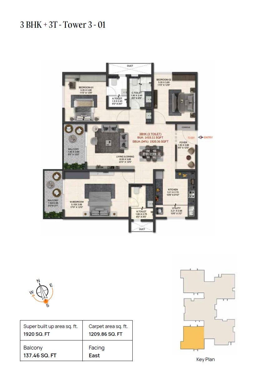 3 BHK 1920 Sq. Ft. Apartment