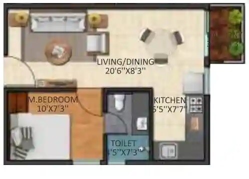 Floor plan of 1 BHK 469 Sq. Ft. Apartment in Triaxis Splendour, Bangalore