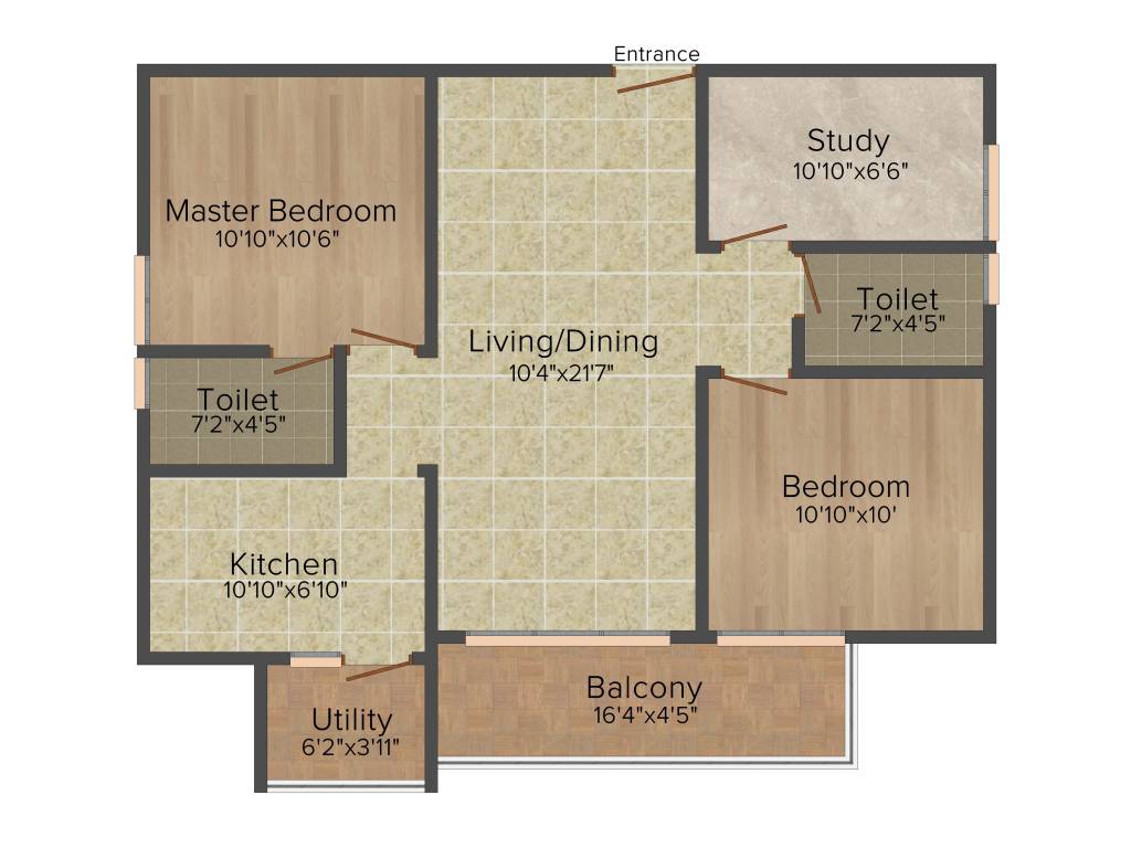 Floor plan of 2 BHK 1229 Sq. Ft. Apartment in Trifecta Joli, Bangalore