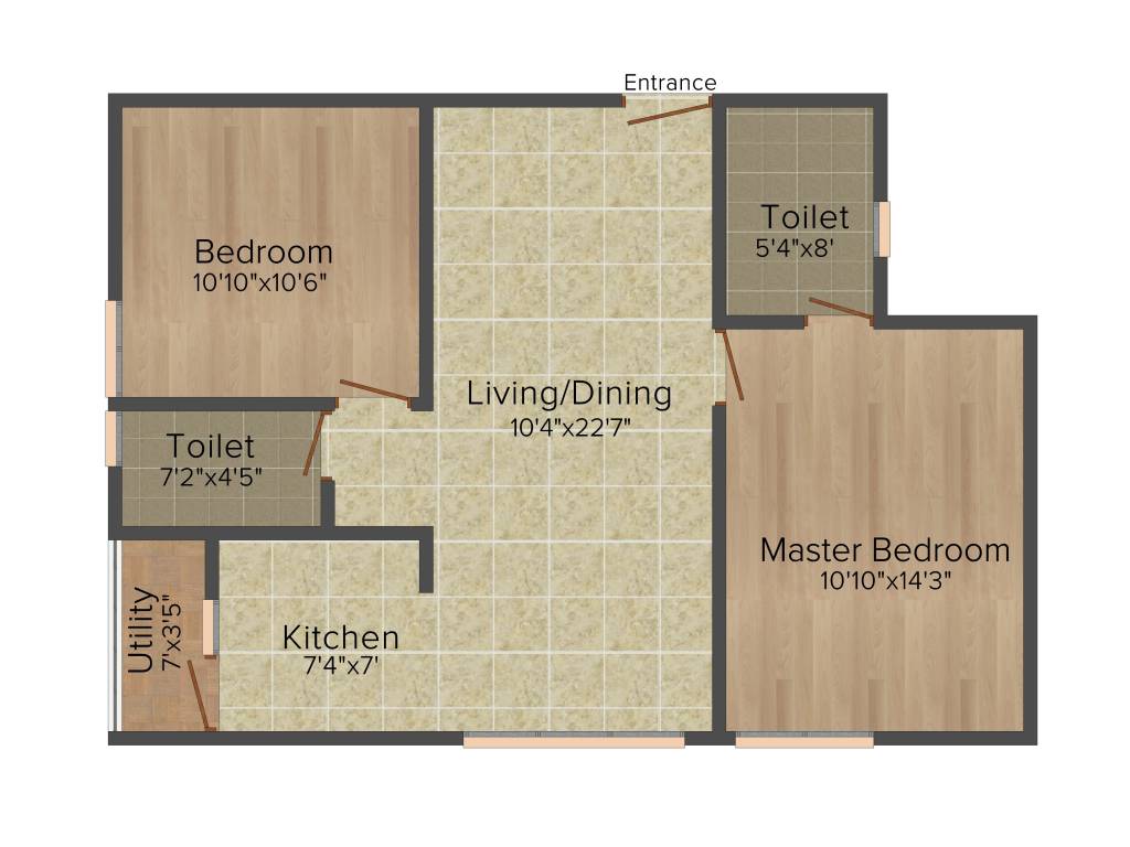 Floor plan of 2 BHK 935 Sq. Ft. Apartment in Trifecta Joli, Bangalore
