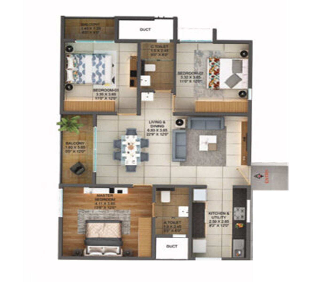 3 BHK 1495 Sq. Ft. Apartment