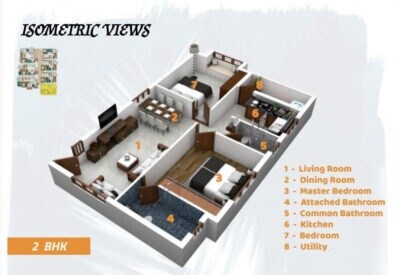 Floor plan of 1 BHK 806 Sq. Ft. Apartment in Triguna Palm Grove, Bangalore