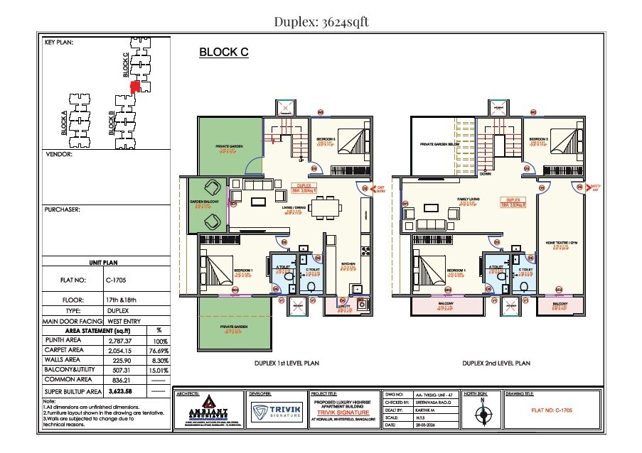 Floor plan of 4 BHK 3624 Sq. Ft. Apartment in Trivik Signature, Bangalore