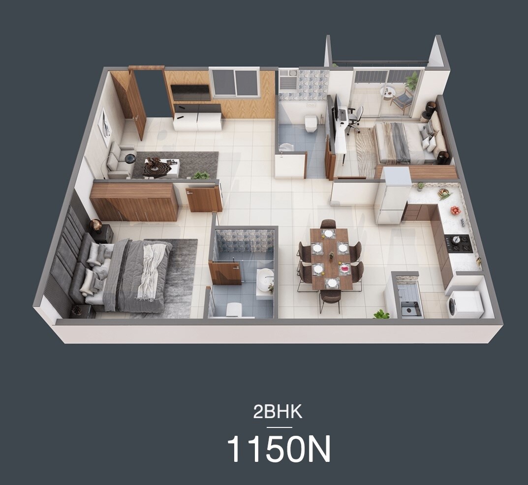 Floor plan of 2 BHK 1150 Sq. Ft. Apartment in Tru Windchimes, Bangalore