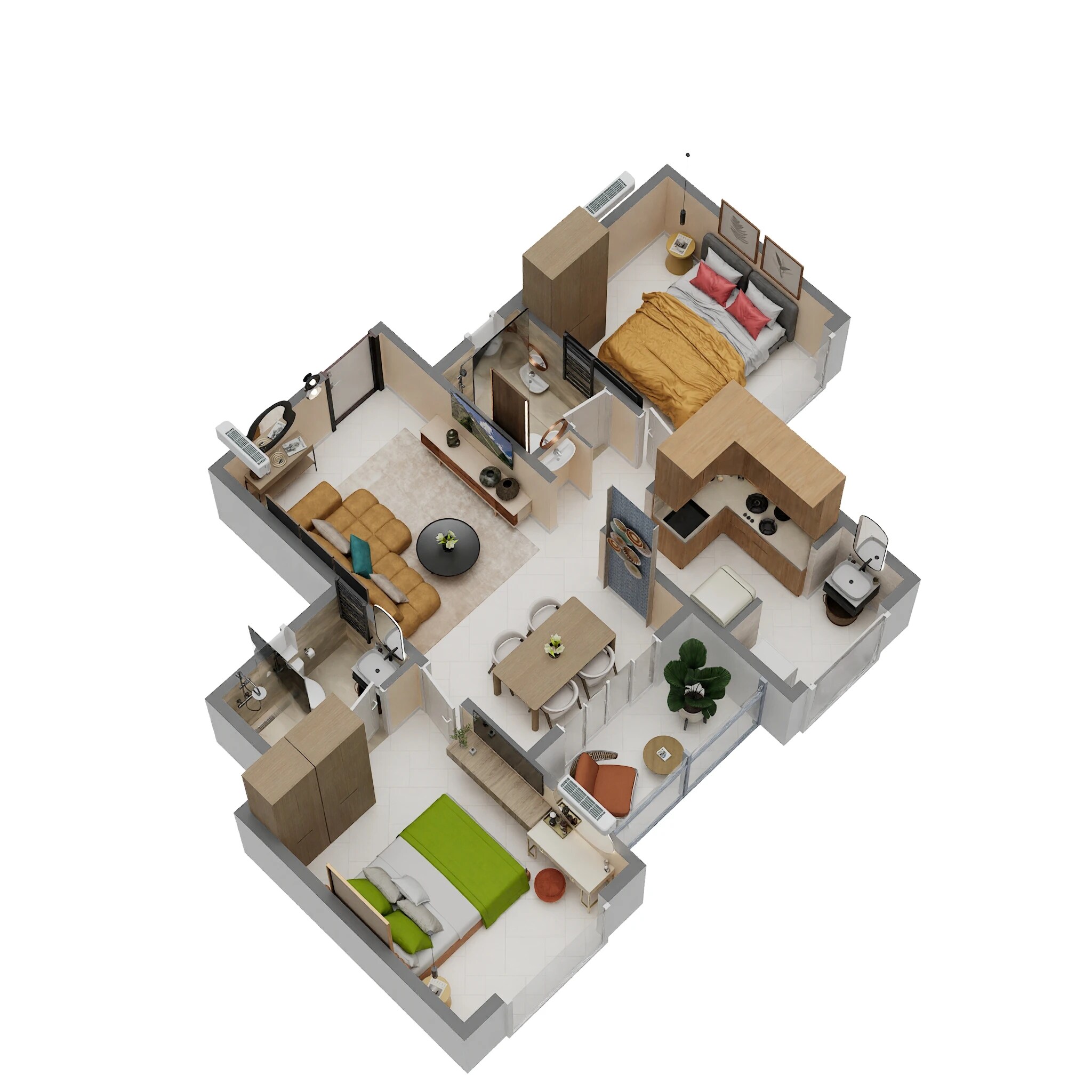 Floor plan of 2 BHK 1227 Sq. Ft. Apartment in TVS Emerald Altura, Bangalore